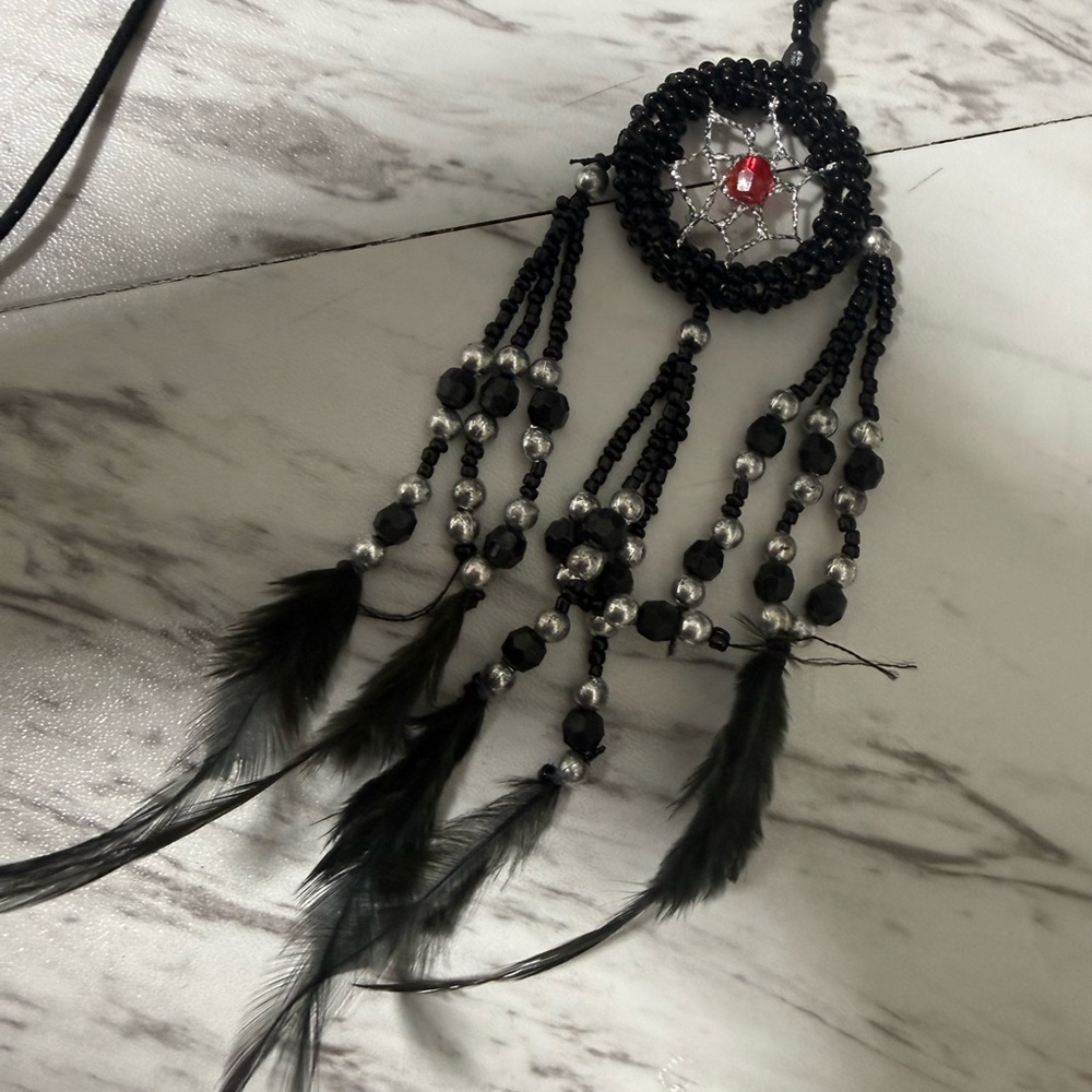 Elegant Black and Red Dreamcatcher Necklace